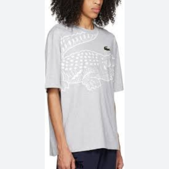 LACOSTE Men’s Crew Neck Loose Fit Crocodile Print T-Shirt - Picture 10 of 11